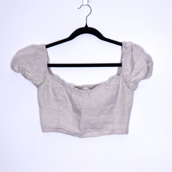WILFRED Aritzia Wander Linen Blouse Ecru Bustier Smocked Cropped Women's S - Picture 1 of 12